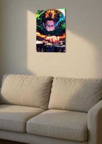 Image of NIJUKA Anime Printed A4 Size Metal sheet Poster For Home And Room Decoration | For Anime Art Fans Boys And Girls (Levi Titaan Killer)