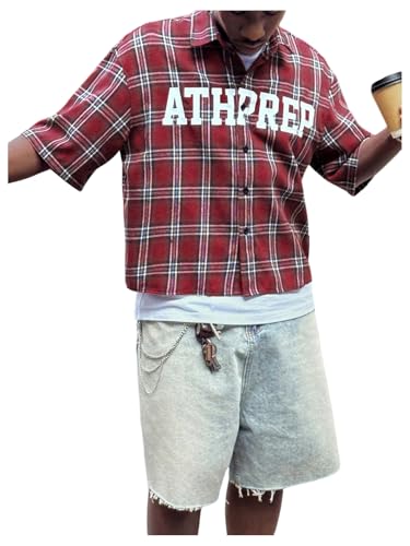 CROPPED SHRITS - graph plaid - サイズ０ Amazon.com: SHENHE Men's Plaid Button Down Short Sleeve