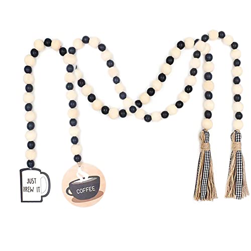 Comihome 2 Pieces Coffee Bean Wood Bead Garland,Modern Farmhouse Tiered Tray Decor For Holiday,Kitchen Wall Hanging Wooden Beads With Tassels,Modern Tassel For Coffee Bar And Home Decorations #TOP25