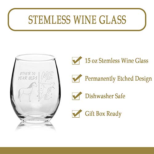 Veracco Other 50 Year Olds Vs Me Unicorn Stemless Wine Glass 50Th Birthday Gift For Him Her Fifty And Fabulous (Clear, Glass) #TOP3