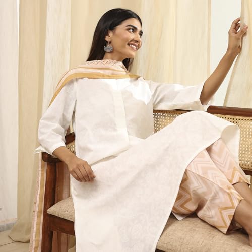 Image of BIBA Women Cotton Straight Printed Suit Set