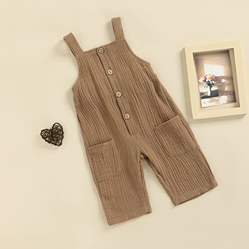Mubineo Toddler Baby Girl Boy Solid Pocket Overalls Comfy Overall Romper Jumpsuit (Brown, 3T) #TOP7