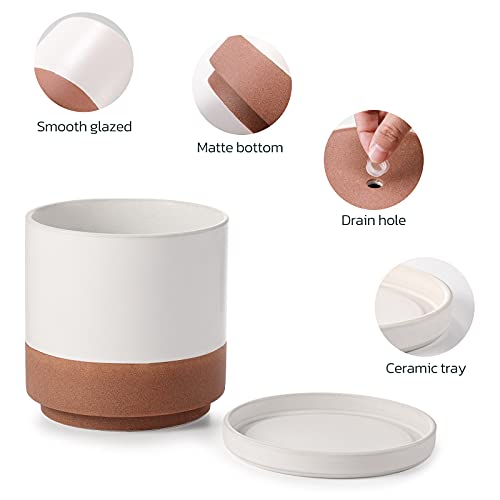 Hyggeism Ceramic Planter Pot With Drainage Hole And Saucer, 7.3" Modern Plant Pot For Flower, Succulents And Cactus Indoor Outdoor Decor White #TOP3