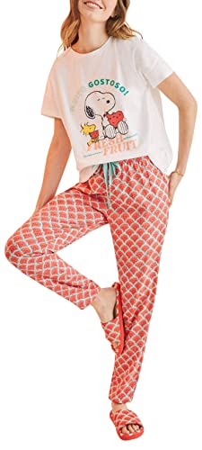Women'secret Damen Pyjama Snoopy 100% Baumwolle Wassermelonen Pyjamaset,...