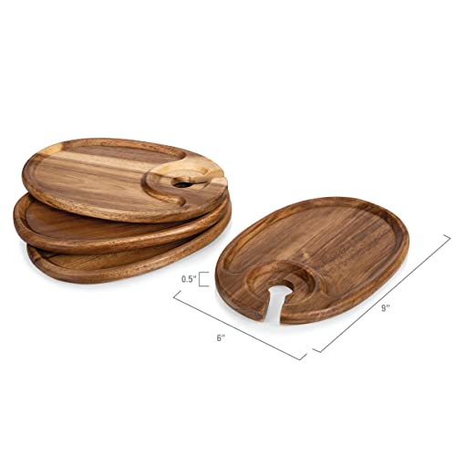 Picnic Time Appetizer Plates Set Of 4 With Glass, Cheese Board With Wine Holder, 9 X 6, Star Wars Dark Side - Acacia Wood #TOP6