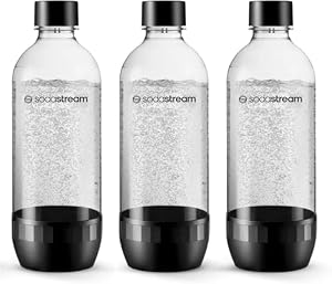 sodastream 1L Triple Pack Carbonated Water Bottle, Dishwasher Safe Slim, 3 Black 1 Litre Reusable Plastic Bottles for Sparkling Water, Soda Stream Compatible with TERRA, DUO, ART, ENSO & More