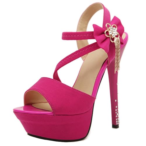 Women's Canvas Platform Stiletto Heels Sexy Open Toe Ankle Strap High Heels Party Bridal Evening Shoes - Main Image