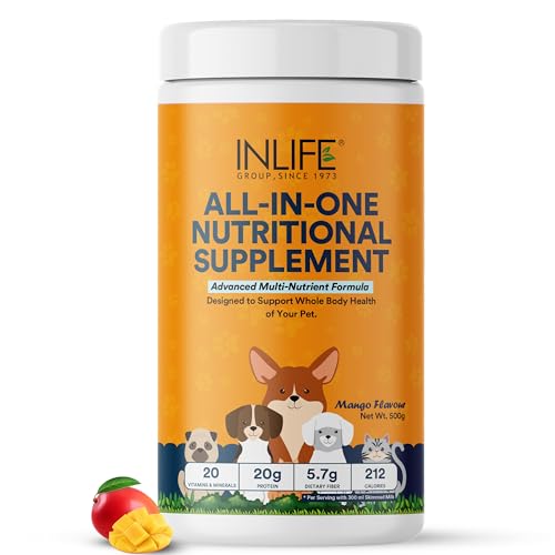 Image of INLIFE Nutritional Meal Mix Powder for Dogs Cats and Pets, Protein Supplement with Advanced Multi-Nutrient Formula | Pet Supplement- 500g (Mango)