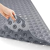 Yimobra Badewannenmatte, Extra Lang Badematte für Wanne Anti-Rutsch mit Abflusslöchern, Saugnäpfen, Phthalatfrei, Latexfrei, BPA-frei und Maschinenwaschbar (100 x 40 cm, Grau)