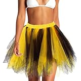 Jewemia Adult Women Tutu Skirt Layered Tulle Skirt Classic Elastic Tutu Skirt Ballet for Women and Girls Festival Cosplay (Black Yellow)