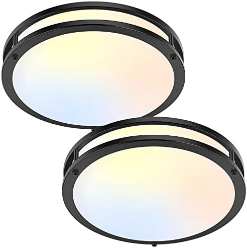 2-Pack 36W LED Ceiling Lights Black, 13 Inch Flush Mount Light Fixtures