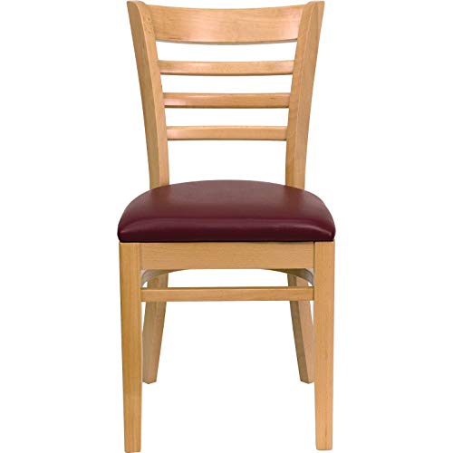 Image of Flash Furniture HERCULES Series Ladder Back Natural Wood Restaurant Chair - Burgundy Vinyl Seat