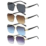 MLPKOI 4 Pares Gafas De Sol Polarizadas para Mujer Hombre, Retro Vintage Lentes Cuadrados Gafas de Sol Sin Montura Rectangulares Protección UV400 para Conducir Playa Viajes
