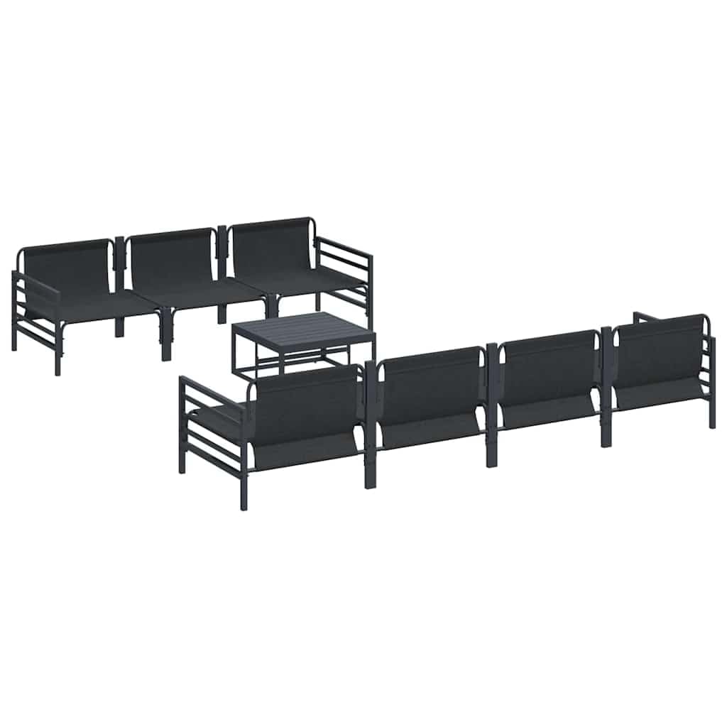 Conjunto jardín Mueble Exterior terraza Patio Comedor sofá Modular con cojín Negro Acero 8 pcs para reunión Ocio Barbacoa Piscina Porche Relax Resistente