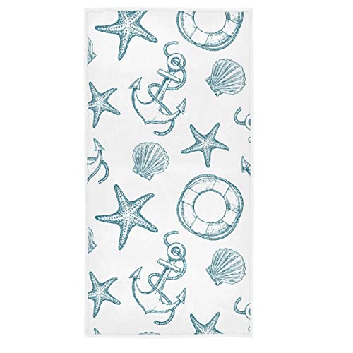 Coastal Starfish Shell Hand Bath Towel Seashell Ocean Creature Fingertip Towel Nautical Theme Kitchen Bathroom Shower Towel Set Highly Absorbent Beach Spa Gym Guest Towels 16X30 Inch #TOP30