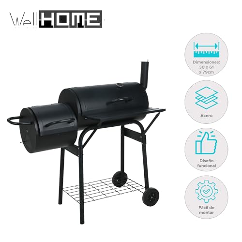 Grill Zug Smoker mit hitzebeständiger Farbe – inklusive Schale und Feuerdeckel, Schlauch und Thermometer,