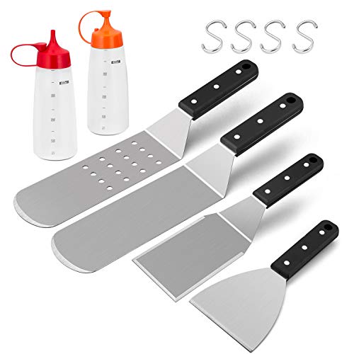 HaSteeL Griddle Accessories, 6-Piece Metal Spatula Set Stainless Steel with Riveted Handle