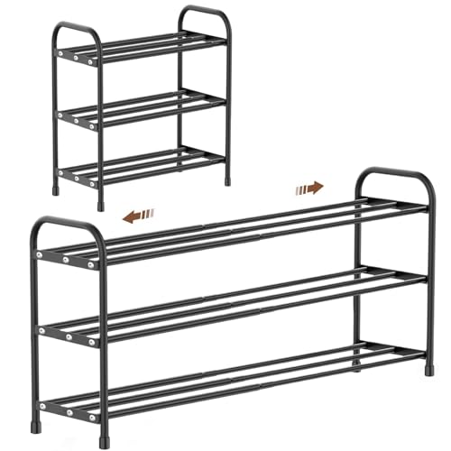 XIANGLV Expandable Shoe Rack, 3 Tier Adjustable Shoe Organizer Shelf for Closet,Slim Narrow Black Metal Free Standing Shoe Rack Storage for Small Space, Entryway, Hallway - Image 7