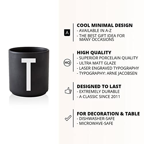 Design Letters Tasse mit Buchstaben T – Schwarzer Kaffeebecher aus Porzellan ohne Henkel, 250 ml… – Ansicht 3