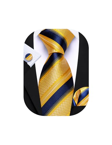 Image of Barry.Wang Mens Tie Set Plaid Check Neckties Formal Business Wedding Luxury Pocket Square Cufflinks