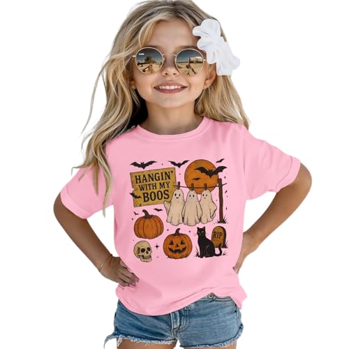Toddler Baby Girls Boys Halloween T Shirt Retro Ghost Pumpkin Graphic Shirt Hanging with My Boos Tee Spooky Vibes Top