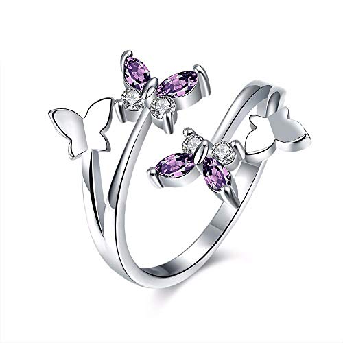 24 JOYAS Anillo Mariposas Ajustable con Brillantes. Alianza para Regalo romántico a Mujeres