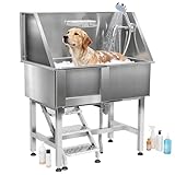 Toyvian 38 inch Large Dog Grooming Tub, Stainless Steel Dog Washing Station with Non-Slip Stairs, Pet Wash Station with Hot & Cold Faucet, Showerhead - Pet Bath Tub for Pet Grooming Salon (Left Door)