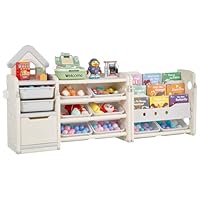 VEVOR Spielzeugaufbewahrung Bücherregal Spielzeugregal HDPE, 4-stöckige multifunktionale Ablage mit 10 flexiblen Kunststoffbehältern, für Schlafzimmer Klassenzimmer Kinderzimmer (Grau + Beige)