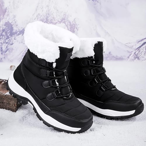 Women'S Waterproof Platform Winter Snow Boots Comfortable Warm Fully Fur Lined Lightweight Non-Slip Outdoor Lace Up Mid Calf Booties4