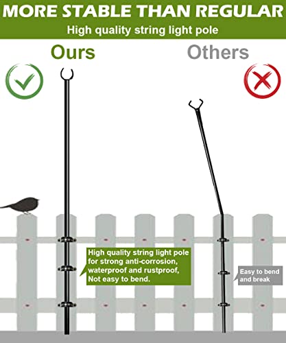 Eazielife Outdoor String Light Pole, 10 FT Heavy Duty Light Stand Hanger Pole for Outside Deck Fence Railing Backyard, Patio, Christmas, Wedding, Party (2 Packs)