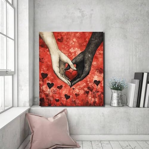 Affiche murale moderne amour fort tableau mains entrelacées cœur rouge - 4