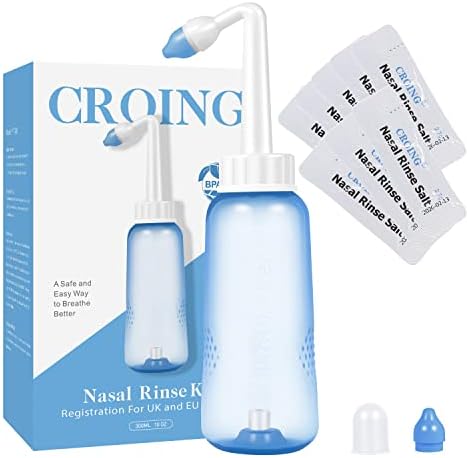 CROING 80 x mieszanka do płukania zatok + 1 x butelka do płukania nosa (300 ml), zestaw saszetek do płukania nosa, sól Neti, nawadnianie nosa, butelka do nosa, ulga zatokowa, Neti-Pot