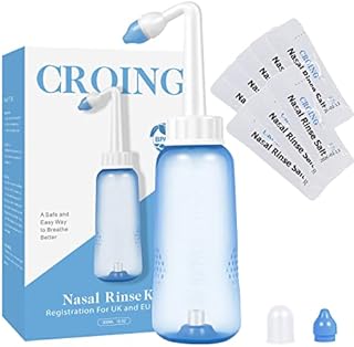 CROING 80 x mieszanka do płukania zatok + 1 x butelka do płukania nosa (300 ml), zestaw saszetek do płukania nosa, sól Neti, nawadnianie nosa, butelka do nosa, ulga zatokowa, Neti-Pot
