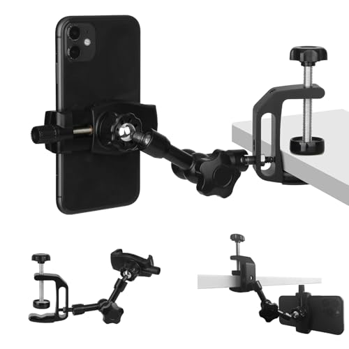 Mippko iPhone Mount for Desk/Table/Rod/Kitchen Cabinet,360°Adjustable Aluminum Alloy Phone Stand,Clip Holder Compatible with 3.5~7.5' iPhone/Nexus/HTC/Huawei/Smartphone