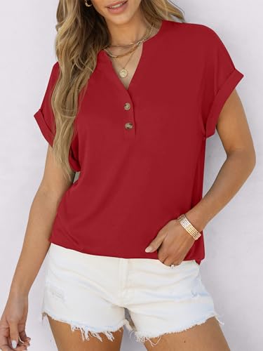 Image of ANRABESS Womens Short Sleeve Henley Tops V Neck Dressy Casual Blouses Summer Trendy Tee Shirts 2026 Vacation Fashion Clothes