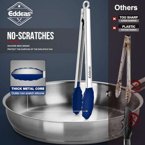 Image of Tongs For Cooking - Silicone Metal Kitchen Tong 7 inch 9 inch & 12 inch Blue