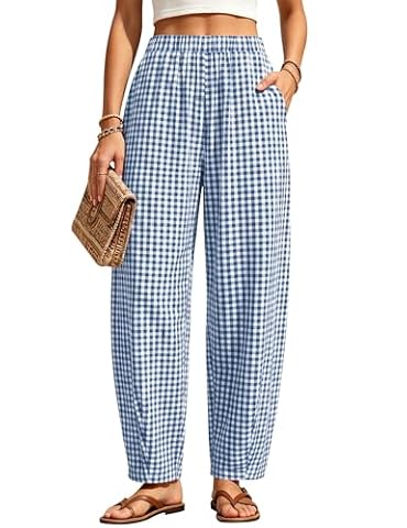 LOMON Womens Barrel Harem Travel Pants Baggy Casual Gingham Striped Bottoms — $19.99 (33% off)