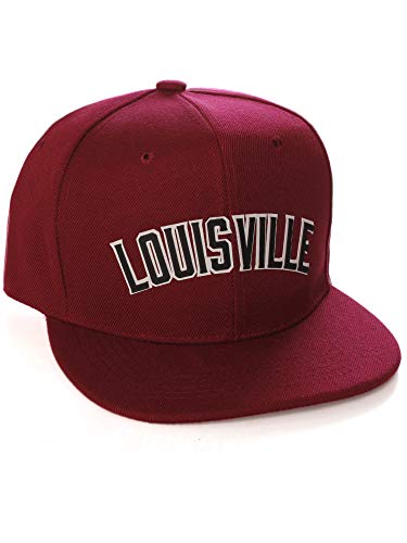 Original Snapback Custom American Cities State Letters Ajustable Flat Visor Cap (Louisville Burgundy, White Black)