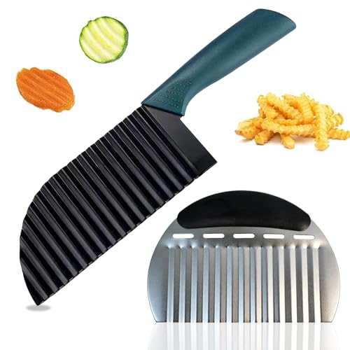 Mitibet Lot de 2 Coupe-légumes ondulé, Couteau à Vagues pour Frites, Coupe-Pommes de Terre Noir en Acier Inoxydable, Crinkle Cutter pour Légumes, Ustensile Cuisine pour Enfants et Bébé