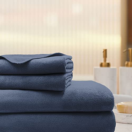 Image of Sassoon Venir Microfiber 4 Piece Towel Set 450 GSM (Denim Color) Ultra Soft Material, Towel for Daily use