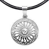 sonnengott amulett ANHÄNGER: Klar schimmernder Sonnenanhänger-Amulett, aus Sterlingsilber 925. Wunderbar angepasst an die schwarze LederKette. Anhängergröße: Ø 19 mm.