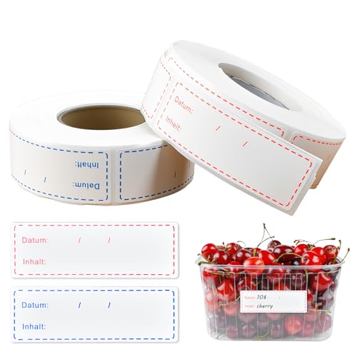 Zithgen 1000 Stück Gefrieretiketten zum Beschriften, 75 x 25mm Selbstklebende Lebensmitteldatum Etiketten Wasserfeste Gefrierdosen Etiketten Ablösbar Datumsetiketten für Lebensmittelbehälter Gläser