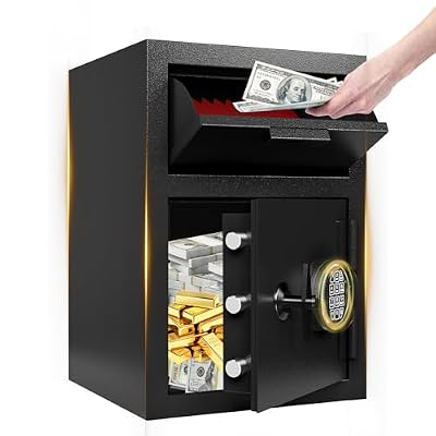 2.6 CUB Depository Drop Safe for Business with Drop Slot,Digital Password Lock, Spare Key & Fireproof Bag, Alloy Steel Safe Box for Retail, Massage Shop, Restaurant & Home