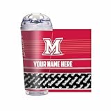 Rico Industries NCAA Miami of Ohio Redhawks Standard 24oz Personalized Tumbler W/Hinged Lid - Team Colored Travel Tumbler - Keeps Drinks Cold or Hot