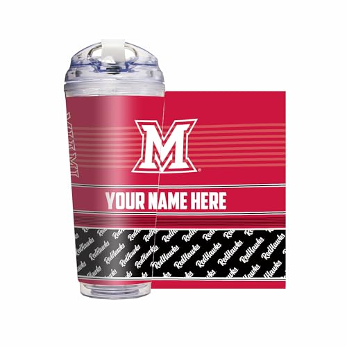 Rico Industries NCAA Miami of Ohio Redhawks Standard 24oz Personalized Tumbler W/Hinged Lid - Team Colored Travel Tumbler - Keeps Drinks Cold or Hot