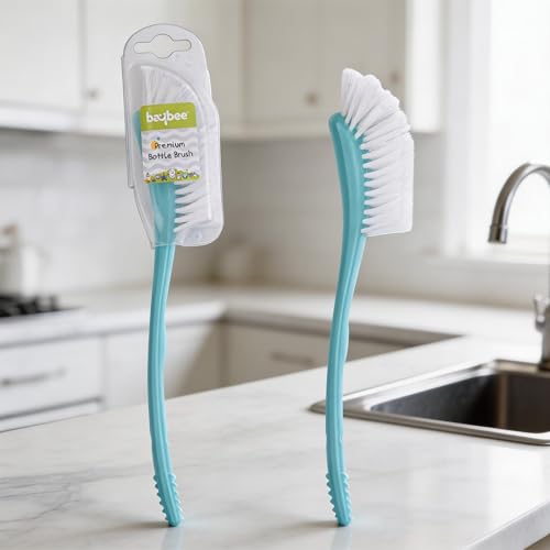 Image of Baybee 2 in 1 Premium Baby Feeding Bottle Cleaning Brush | Easy to Hold Nylon Feeding Bottle Cleaner Brush | Infant Nipple Cleaning Teat Brushes | Baby Bottles Cleaning Brushes (Blue)