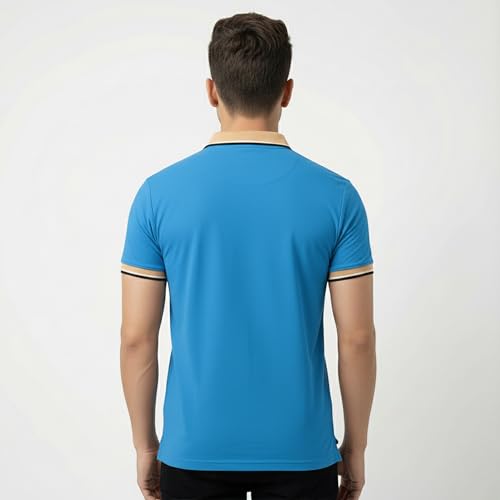 Image of Men's Regular Fit Solid Half Sleeve Casual Tipping Collar Polo T-Shirt