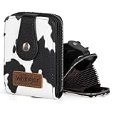 Montana West X Wrangler Credit Card Holder Small Wallets for Women Compact Credit Card Case With Smooth Zipper and ID Window, Cow-Black, Mini, Western