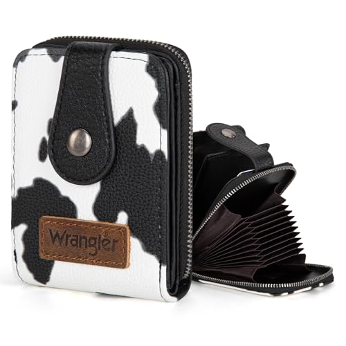 Montana West X Wrangler Cow Print Wallet Women Small Credit Card Holder with Rfid Blocking Zip Credit Card Case,Compact & Easy to Carry Gifts for Women