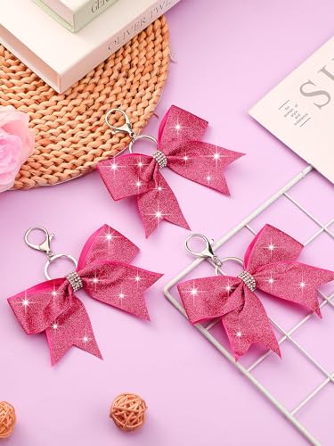 Image of Tondiamo Cheer Bow Keychain Cheer Keychain with Rhinestones Cheerleader Keyrings for Team Gift Cheerleading Sports Accessory